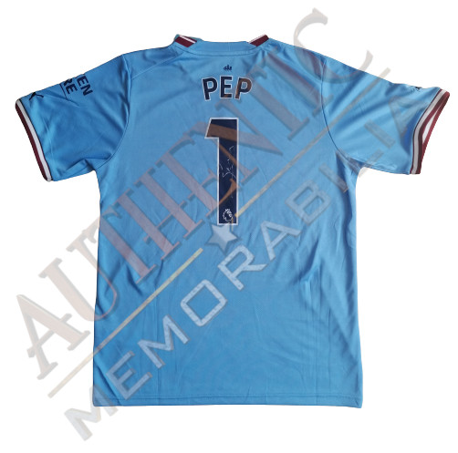 Pep Guardiola Signed Treble Winning Shirt